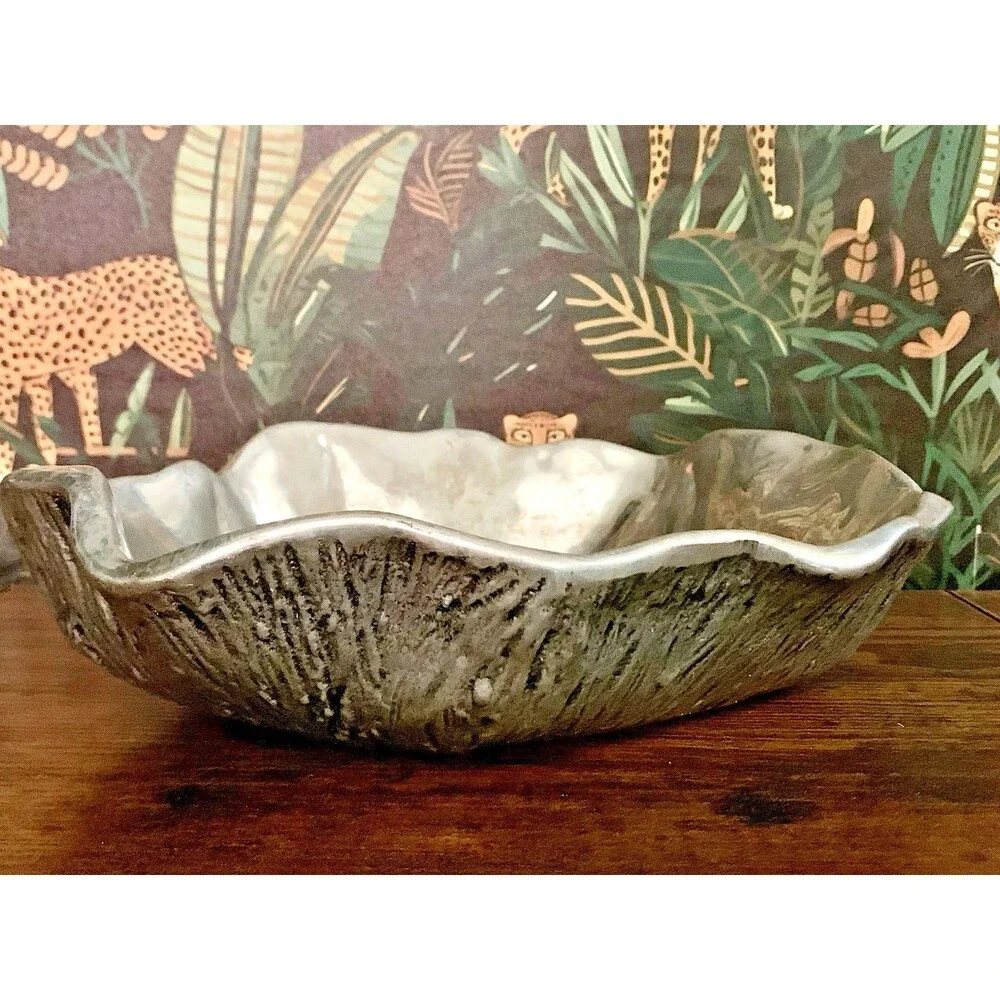 Vintage Wilton Armetale Reggae Zebra Metal Serving Bowl Brutalist Silver Decor
